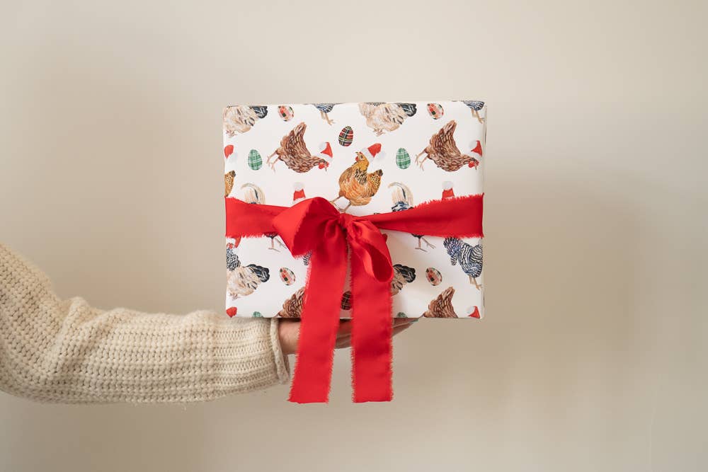 Christmas Chickens in Santa Hats Gift Wrap Roll