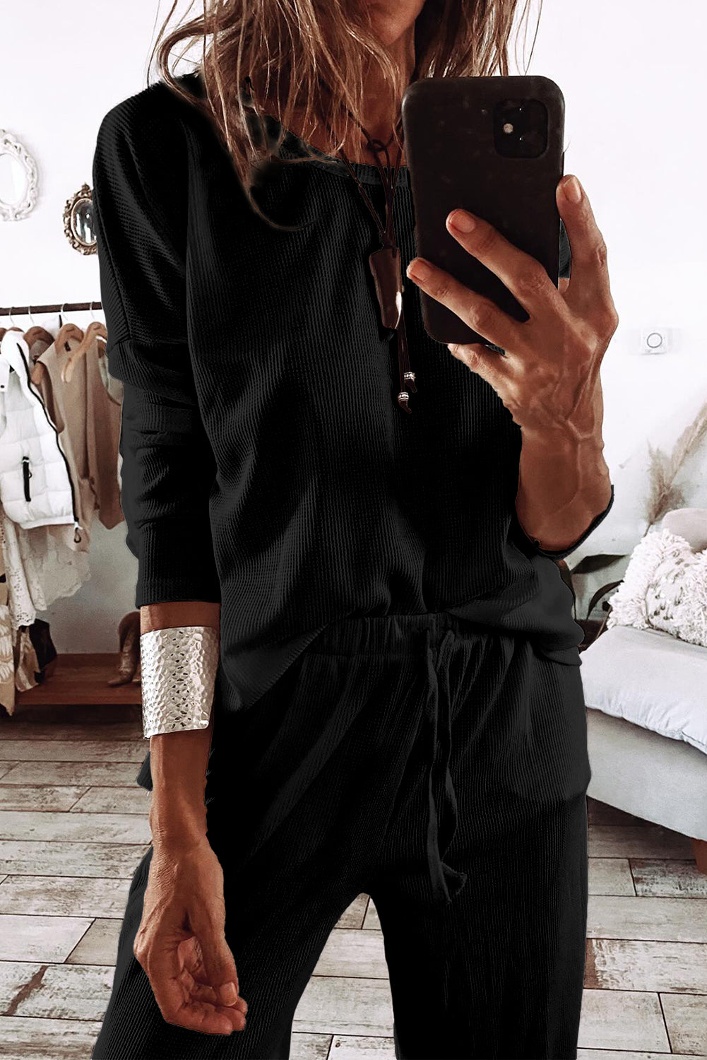 Black Long Sleeve Pant Set