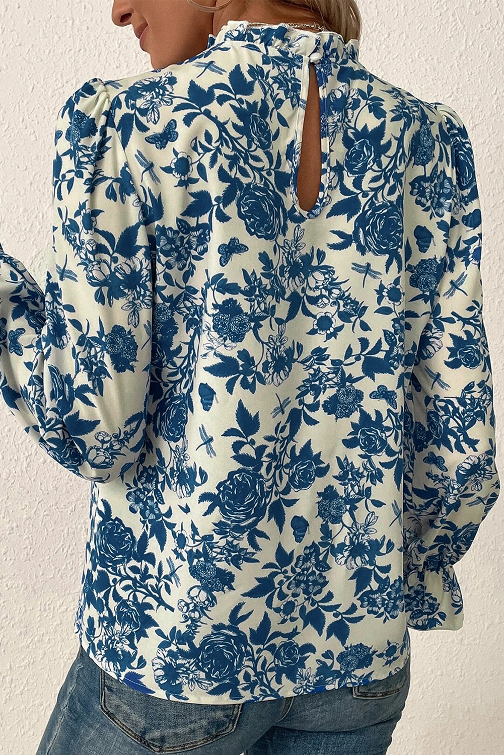 Women's Floral Print Key Hole Back Blouse